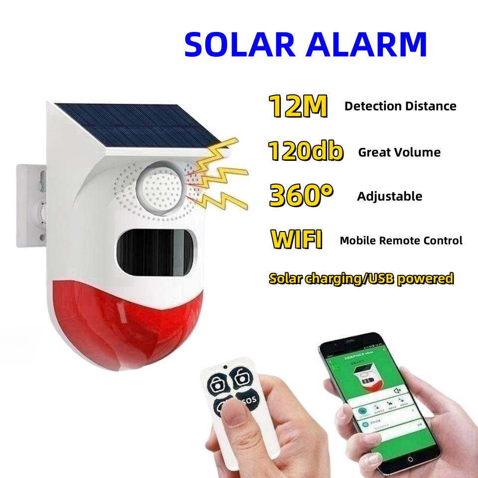 Lumière d'alarme solaire WiFi avec capteur de mouvement capteur PIR détecteur infrarouge alarme solaire extérieure avec moniteur étanche pour la maison